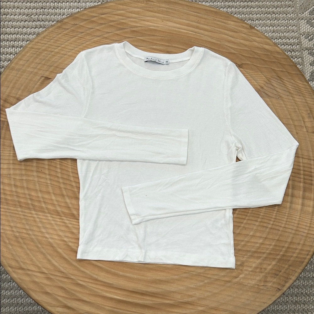 Michael Stars White Ribbed Long Sleeve Tee
